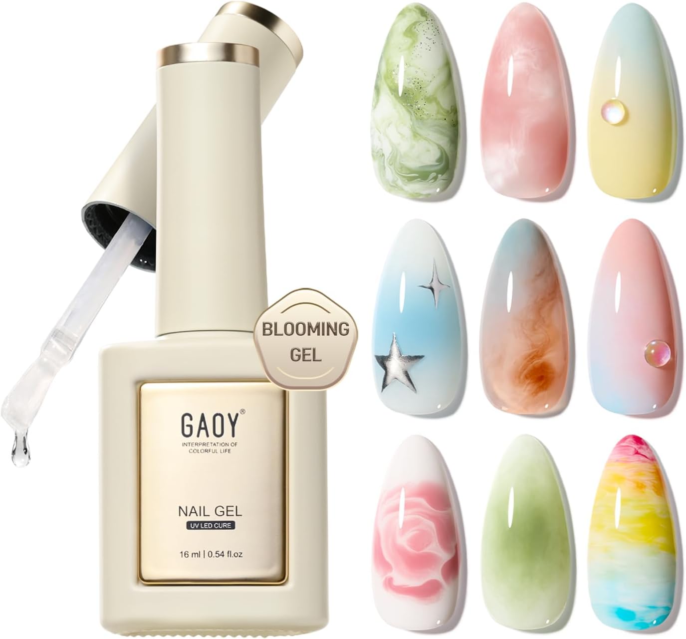 Blooming Vernis à Ongles Gel Soak Off Transparent UV LED 15 Ml Pour Nail Art Graffiti Marbre Pierre Naturelle Fleur Aquar Vernis