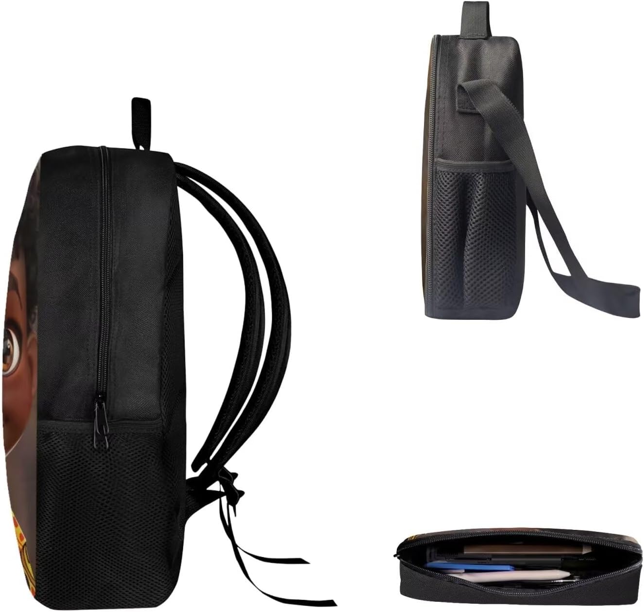 African Boy Backpack Set Laptop Bookbag Travel School Bag with Insulated Lunch Box Pencil Case for School African American Bookbag for Elementary Middle Student