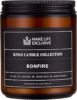 Scented Candles for Men | Bonfire, Mahogany & Teakwood Scented | Wooden Wick, Long Lasting, Masculine Scents | Natural Soy Jar Candle for Home, Bachelor Pad Decor | The Perfect Mens Gift.