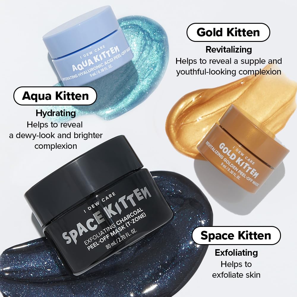 I DEW CARE Peel-off Face Mask Set - Astro Kitten | Exfoliating, Hydrating, Revitalizing, Whitehead Mask, Black Cat Spa Headband, Korean Skincare, Glass Skin, Stocking Stuffers, Travel Size, Mini Set