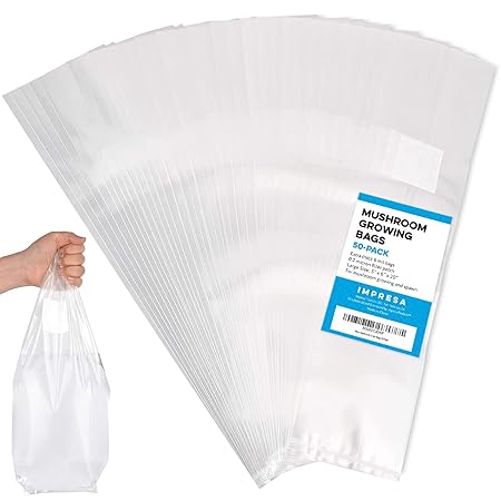 Impresa Products 50-Pack Mushroom Growing Bags Mushroom Spawn Bags, Extra Thick 6 Mil Bags, Large Size 6