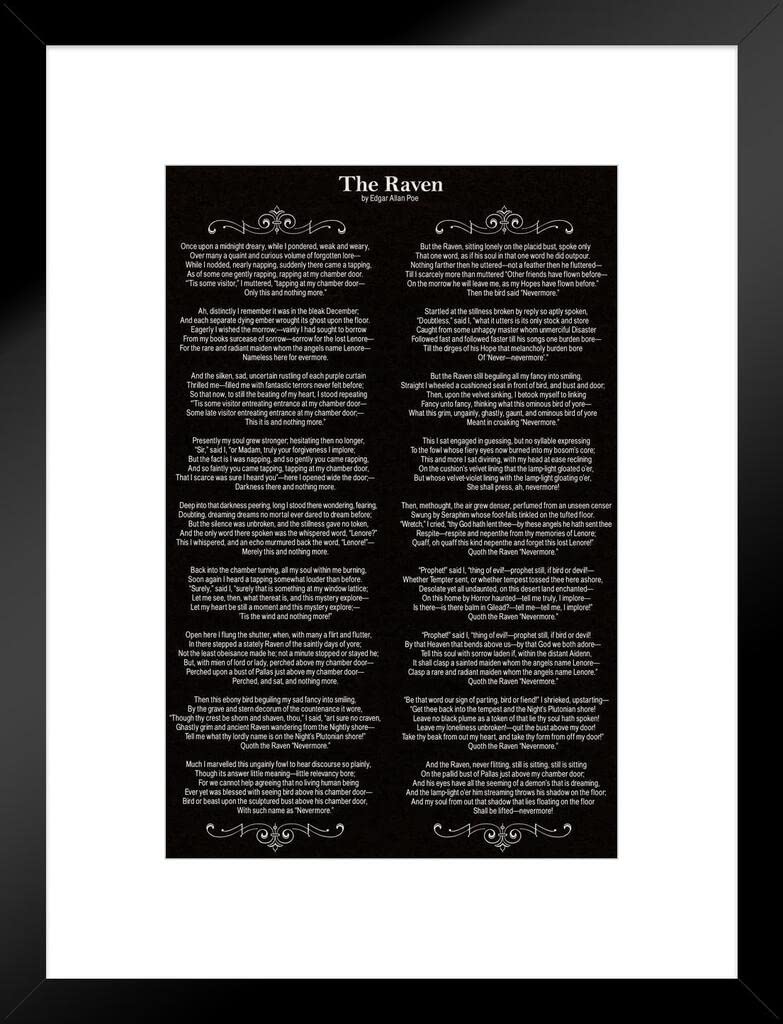 Amazon.com: Edgar Allan Poe The Raven Poem Art Print Matted Framed Wall Art  20x26 inch: Posters & Prints