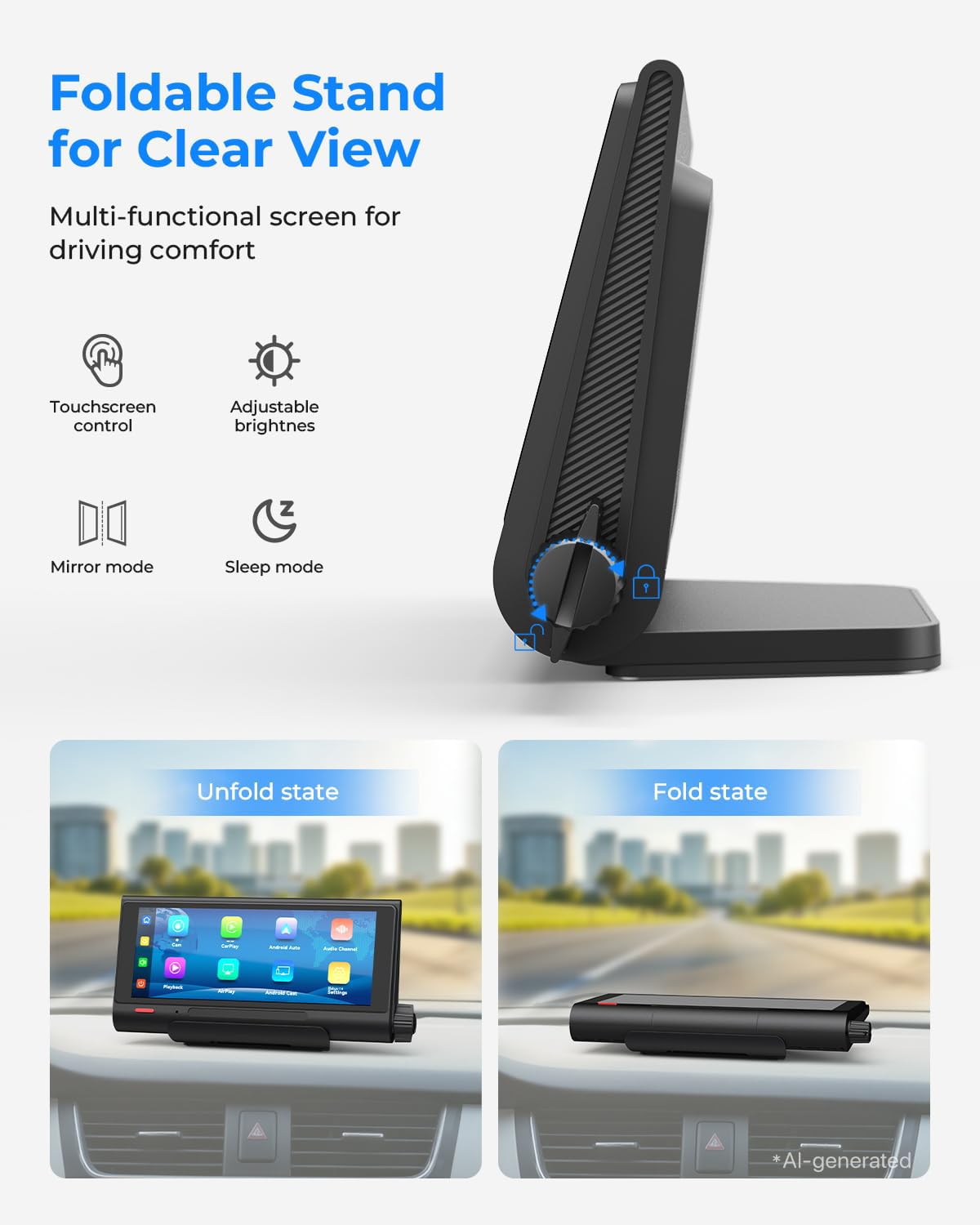 Babyvue BV7 Kamera samochodowa dla dzieci, 18,2 cm, z dzielonym wyświetlaczem Carplay i nagrywaniem w nocy, IR 1080p, składany uchwyt, tryb uśpienia, łatwy montaż i