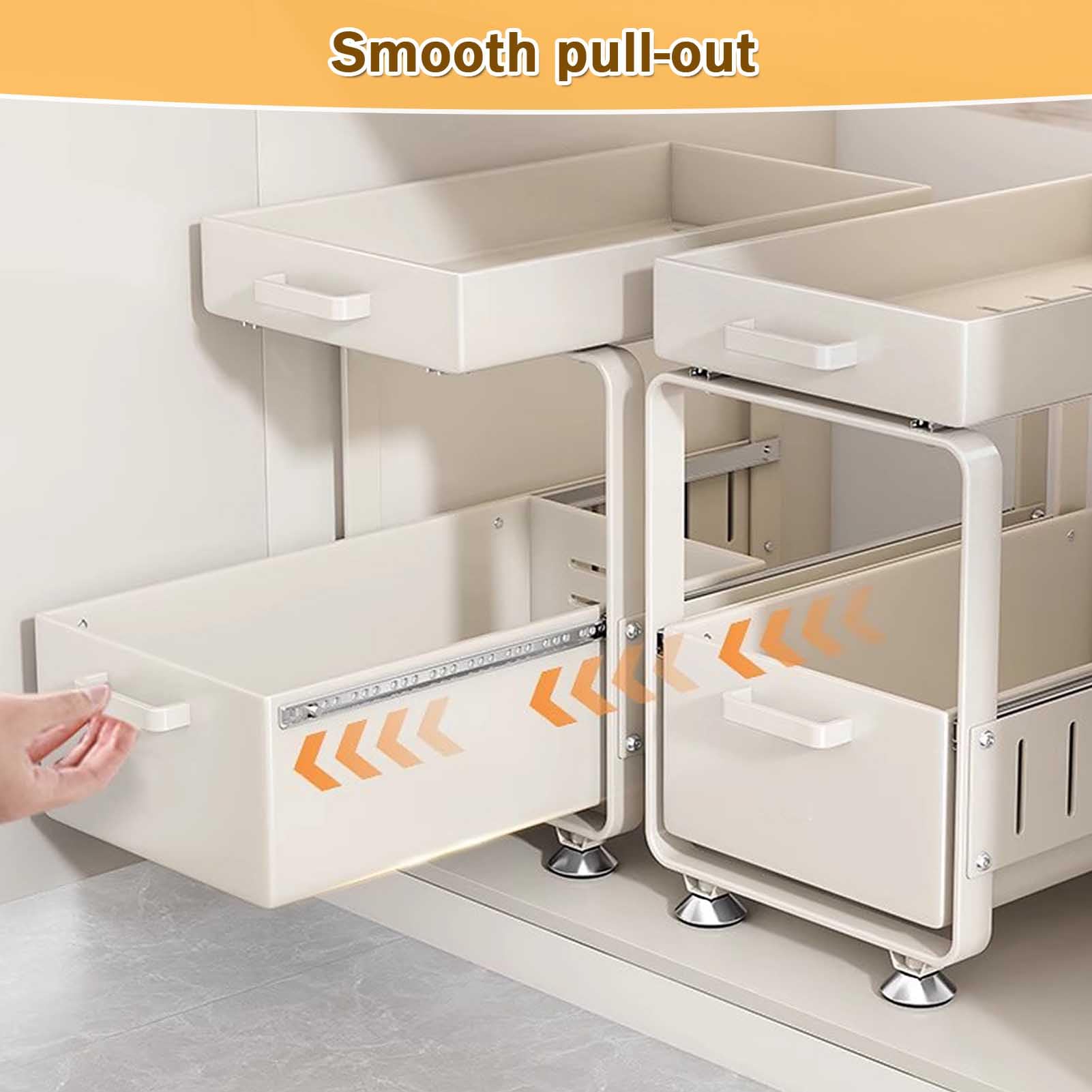 Generico Cestello Estraibile a 2 Livelli in Metallo per mobili da Cucina e Bagno - Elegante cassetto Bianco per riporre Oggetti sotto Il lavello, Soluzione salvaspazio per l'organizzazione.