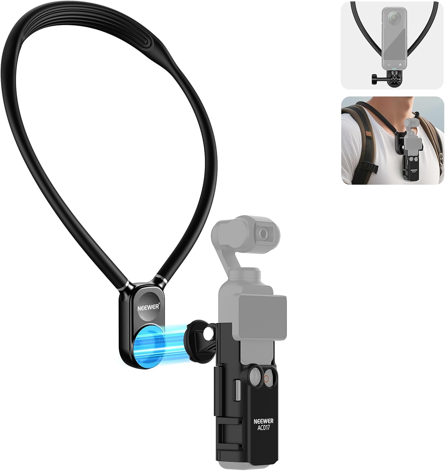 NEEWER Magnetic Neck Mount with Pocket 3 Cage, Flexible Quick Release Action Camera Neck Holder Compatible with Hero 13 12 11 Max DJI Action 5 Pro Insta360 Osmo Pocket 3 Accessory for POV, GP39