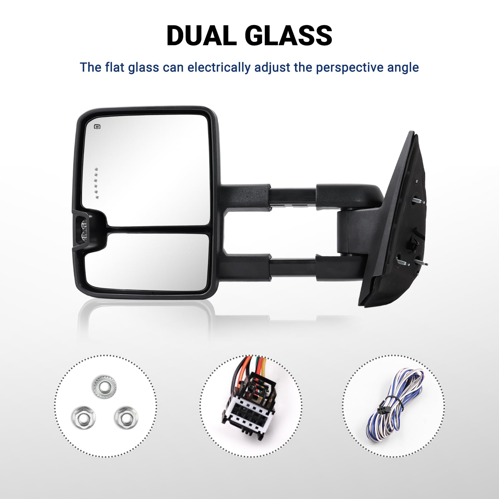 Switchback - Specchietto retrovisore per Chevy Silverado GMC Sierra 2007-2014, con luce di marcia in vetro riscaldato, luce di posizione, indicatore di direzione, lampada di riserva nera (retro