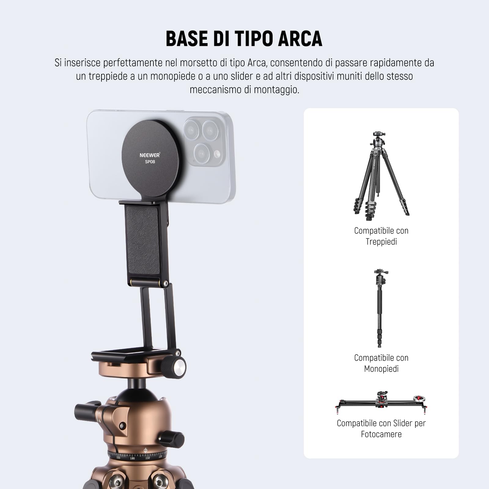 Neewer Supporto Fotocamera Continuity per Monitor da Scrivania, Attacco Magnetico Pieghevole per Telefono/Fotocamera/Webcam con Base Arca, Compatibile con MagSafe iPhone iMac Mac Laptop Samsung, SP08