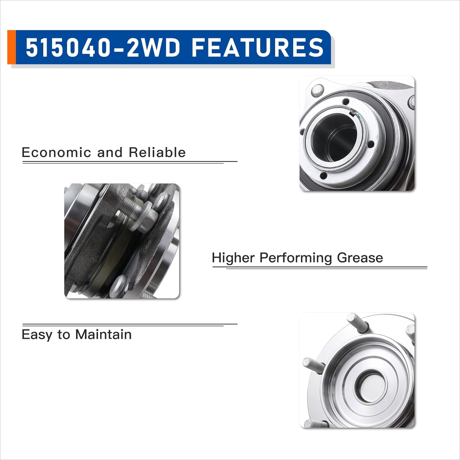 MACEL 515040 2WD Front Wheel Bearing & Hub Assembly - Compatible with 03-16 Toyota 4Runner, 07-09 FJ Cruiser, 05-17 Hilux, 05-19 Tacoma (6Lugs w/ABS)