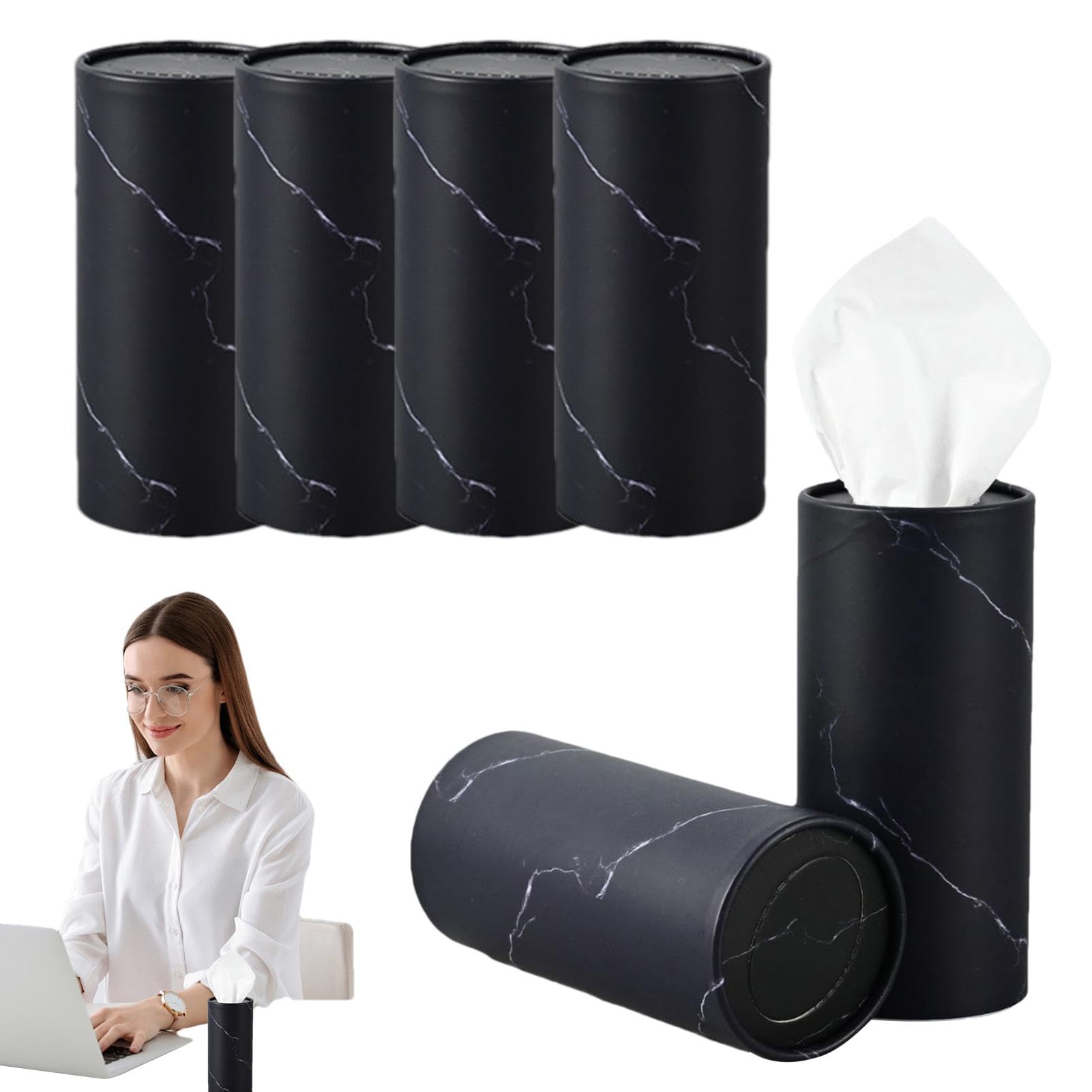 6 Kanister/300 Taschentücher, 14,5 x 6,8 cm, runde Taschentuchboxen für Auto – Zylinder-Tücher für Auto, runder Gesichtstuchhalter