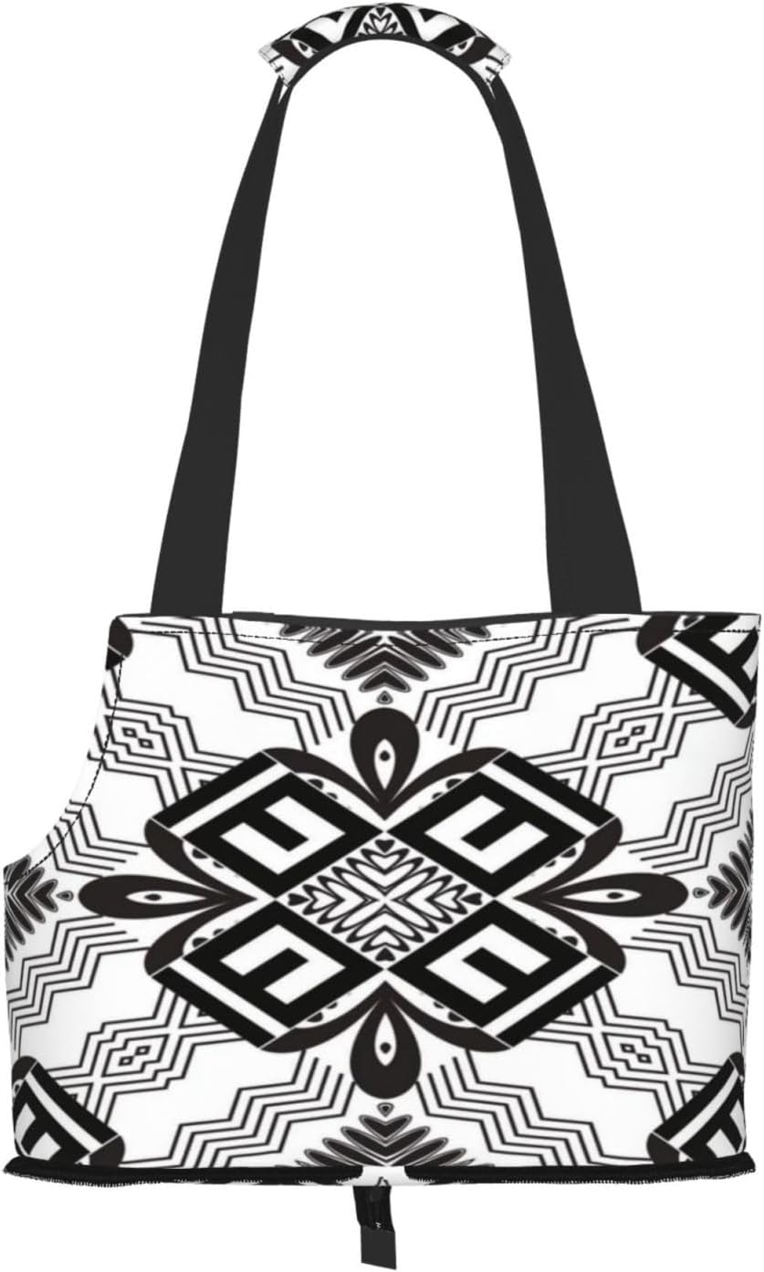 Retro White Greek Geometry Key Portable Pet Purse Carrier Sling, Hands-Free Travel Dog and Cat Carrier for Small Dogs and Cats