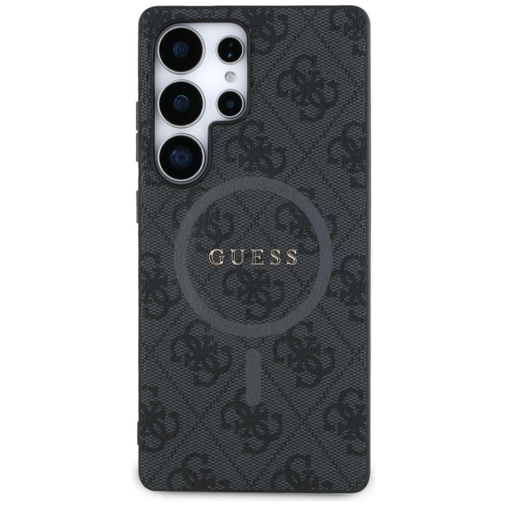 CG MOBILE Sous Licence Guess Étui pour S25 Cuir Marron Anneau Coloré 4G Logo Classique Compatible avec MagSafe