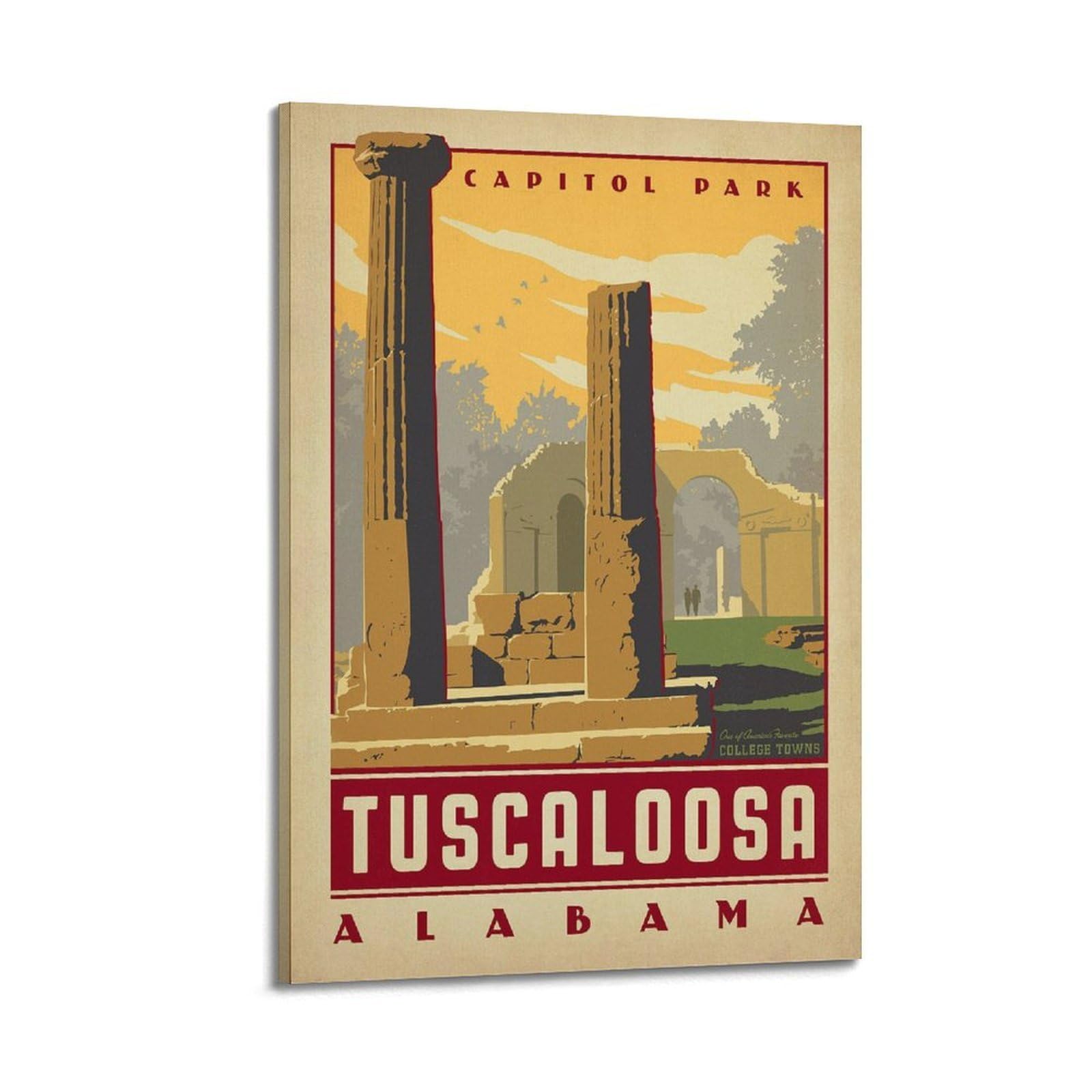 DLJGDS Vintage Travel Poster Tuscaloosa Alabama Decorative Painting Canvas Wall Posters And Modern Family Bedroom Decor 24x36inch(60x90cm)