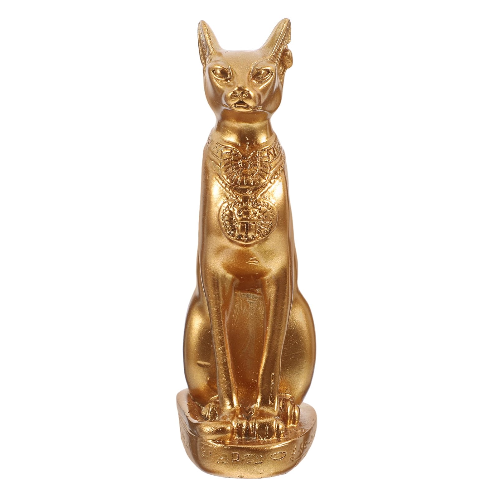 BESPORTBLE Adorno de Resina Estatua del Gato Egipcio Bastet, Figura Decorativa Dorada para Escritorio y Hogar, Escultura Artesanal de Resina para Decoración Única y Obsequio