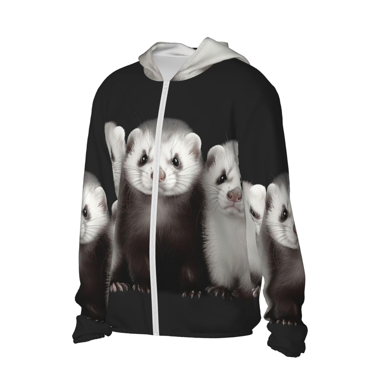 UPF 50+ Light Jacket Full Zip Sun Protection Hoodie for Women Men Long Sleeve Ferrets Sun Shirts Black
