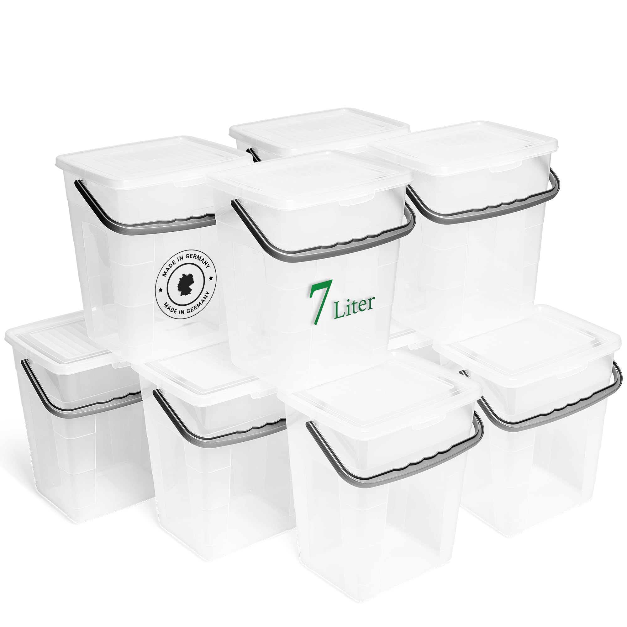 Novaliv 10x Waschmittelbox mit Deckel 7 Liter I Transparent I 23,5 x 18 x 26,5 cm I Box Waschpulver Aufbewahrungsbox mit Henkel Waschmittel Aufbewahrung Waschmittelbehälter Waschpulverbehälter