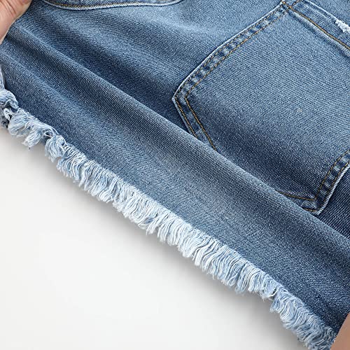 Image of THUNDER STAR Women Mid Rise Ripped Stretchy Jeans Shorts Frayed Raw Hem Casual Denim Shorts