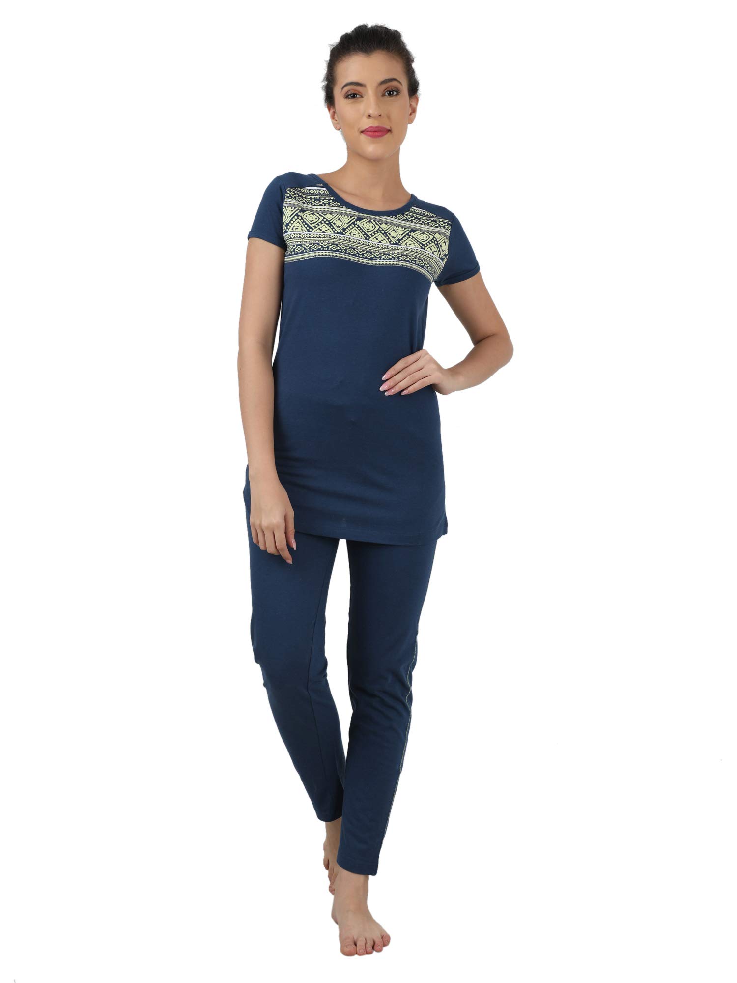 MansiCollectionsWomen's Cotton Printed Coordinate Pyjama Top Set Blue Sleepwear