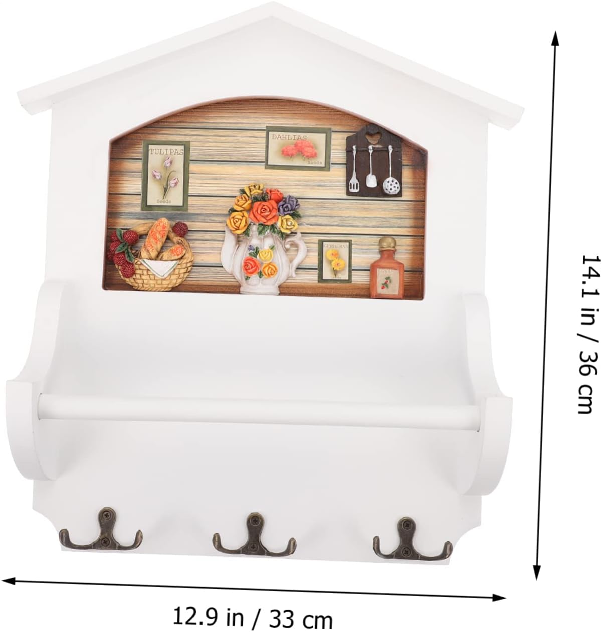 Amosfun 1pc Wooden Wall Mounted Storage Rack Towel Hanger for Bathroom Kitchen Home Space Saving Decorative Rack Easy to Install for Towels Keys