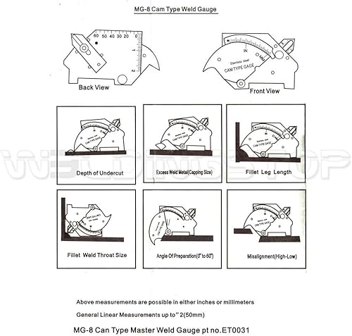 Miniatura 8 de WS Welding Hi-Lo Gauge & Bridge CAM Gage Metric and Inch Reading