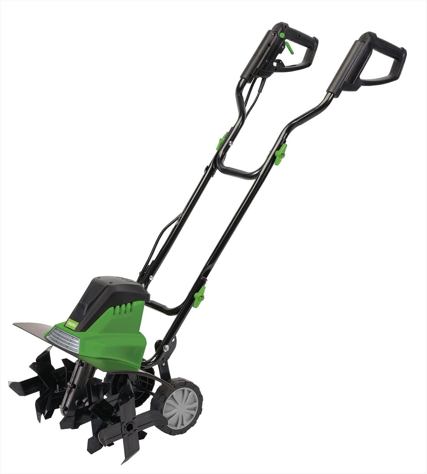 Draper 1500W Electric Tiller Rotavator | 400rpm no load speed | Cultivator Garden Tool | 450mm Scarifier and Aerator| 97929 Green