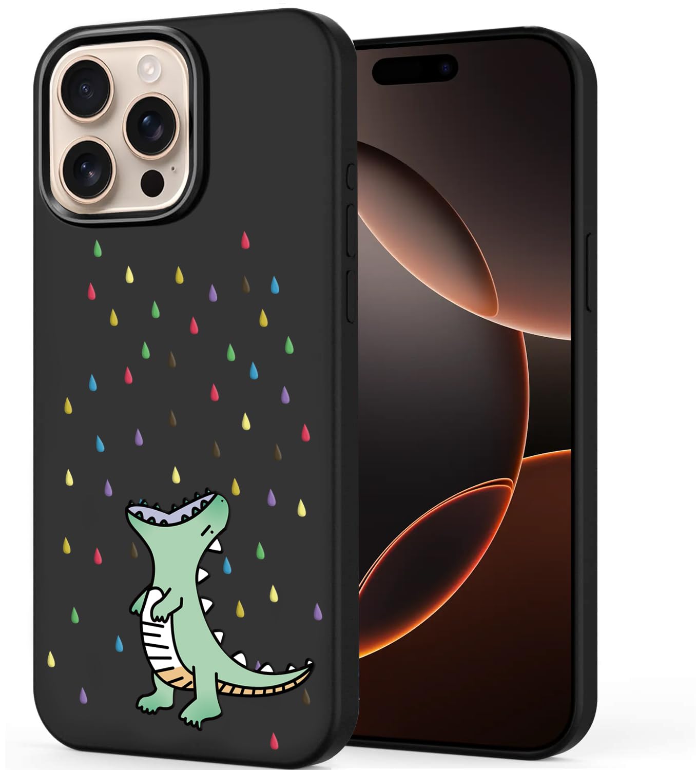 Unov Case Compatible with iPhone 16 Pro Max (2024) 5G Case with Design Soft TPU Shock Absorption Slim Embossed Pattern Protective (Rainbow Dinosaur)