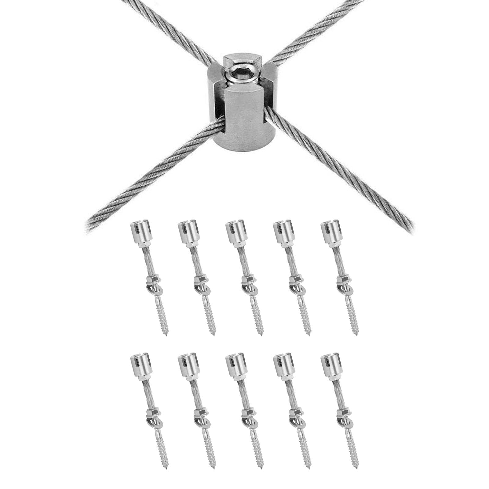 Cocoarm Morsetti per Cavi Incrociati Morsetti per Cavi Incrociati in Acciaio Inossidabile 316 10 Pezzi per Corde Inferiori a 3-4 Mm Design con Asta Filettata Resistente Alla Corrosione per Ringhiere