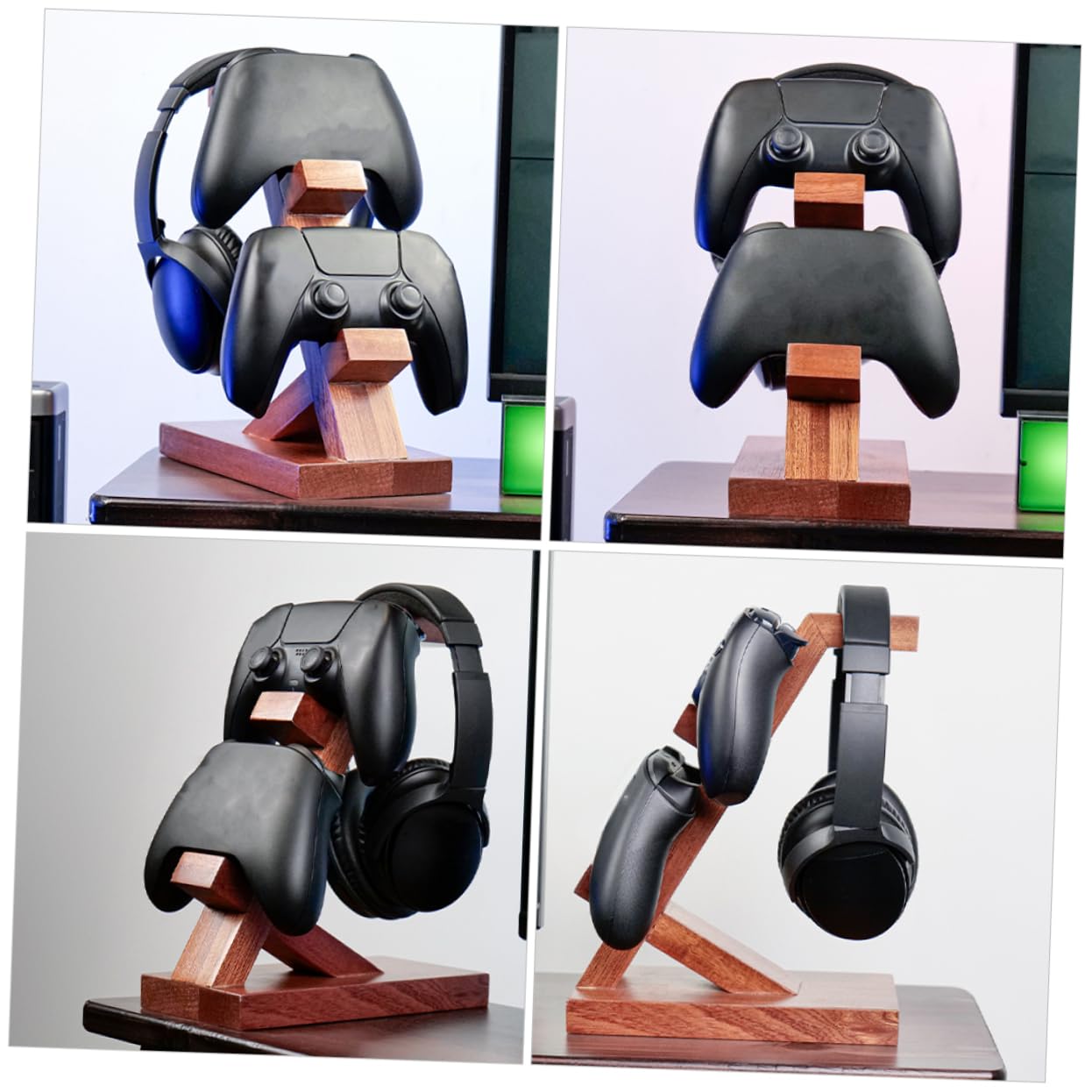 NUOBESTY Soporte Simple Auriculares Juegos Controlador para de Barrón de Madera Marrón Diseño Elegante para Exhibición Almacenamiento en Área de Entretenimiento Gaming