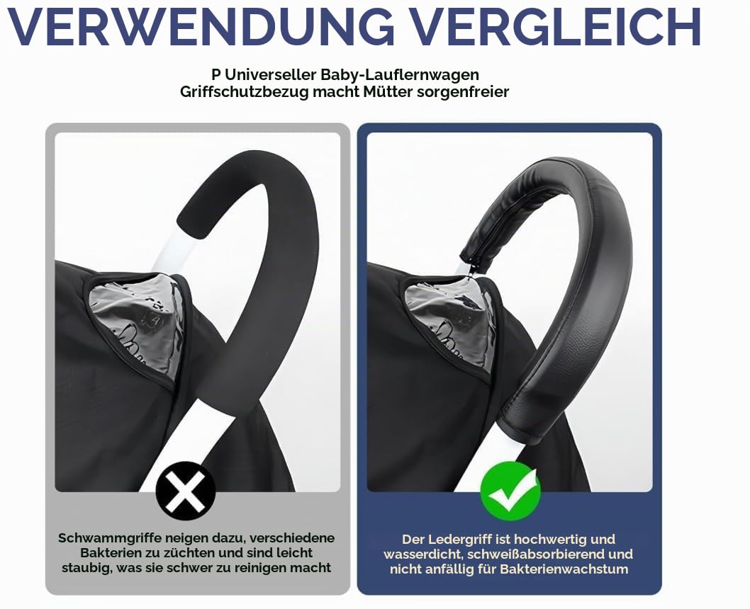 Robuste PU-Leder Griffschutz Schutzhülle Für Baby-Kinderwagen – Passend Für Babyzen Yoyo Yoya, Langlebiges Kinderwagen-Zubehör, Einfach Anzubringen Und Zu Reinigen, Komfortabler Schutz in Schwarz