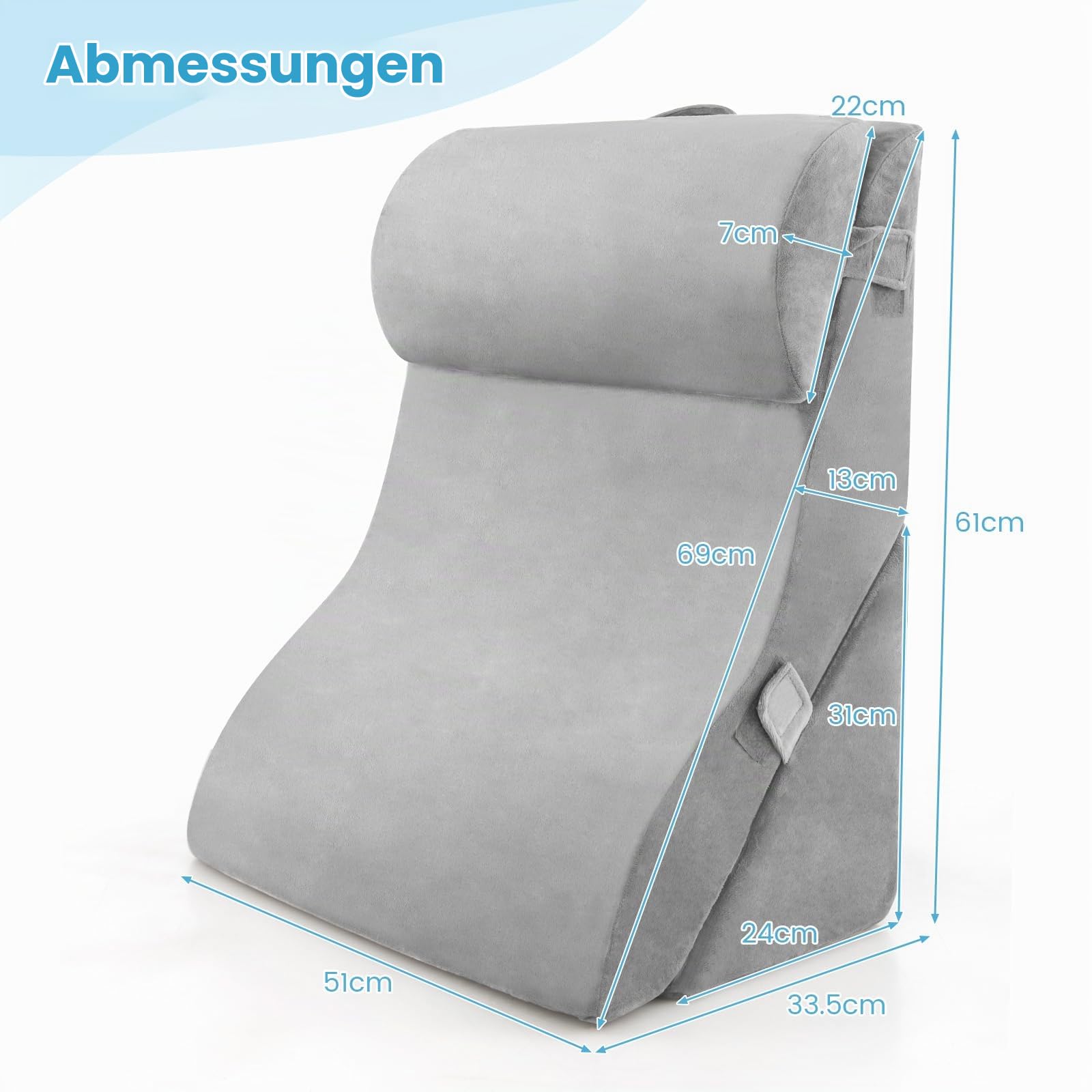 FANTASK 3Tlg. Lesekissen zum Beine hochlagern, Venenkissen, orthopädisches Keilkissen-Set nach Operationen gegen Schnarchen, Sodbrennen & Rückenschmerzen (Grau)