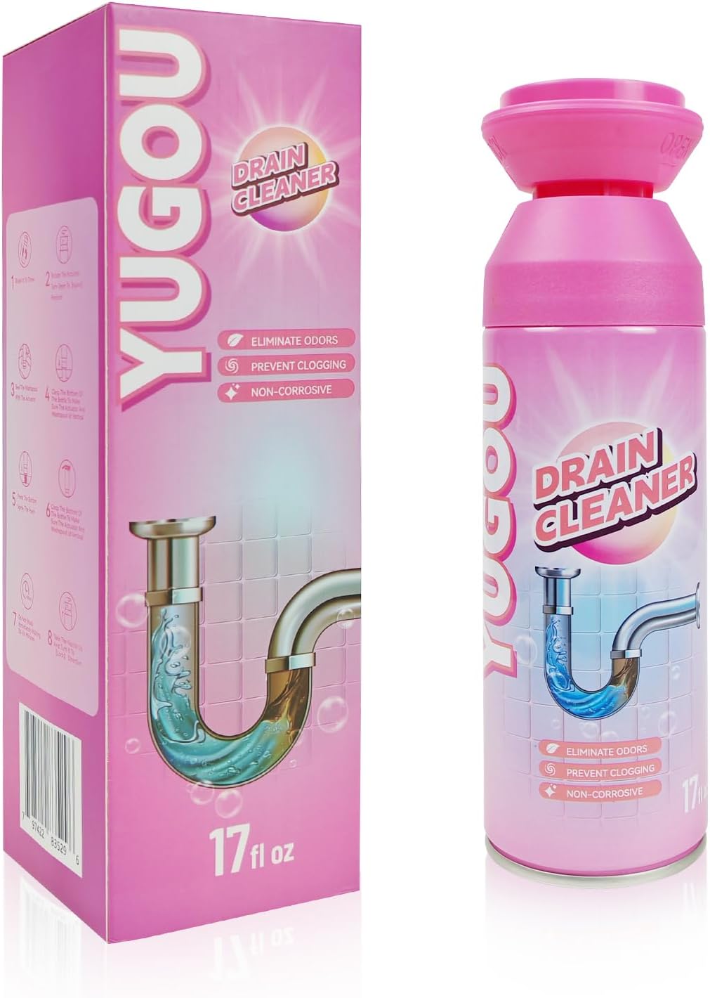 Yugou Foaming Drain Cleaner, Sink Cleaner and Deodorizer, Drain Clog Remover for Kitchen Sinks, Shower Drains, Tubs (1pcs)