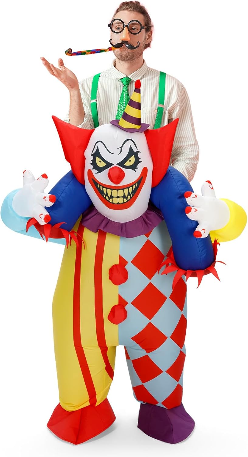 Inflatable Piggyback Costume for Adult, Funny Blow up Halloween Ride on Suit,Witch,Clown Cosplay