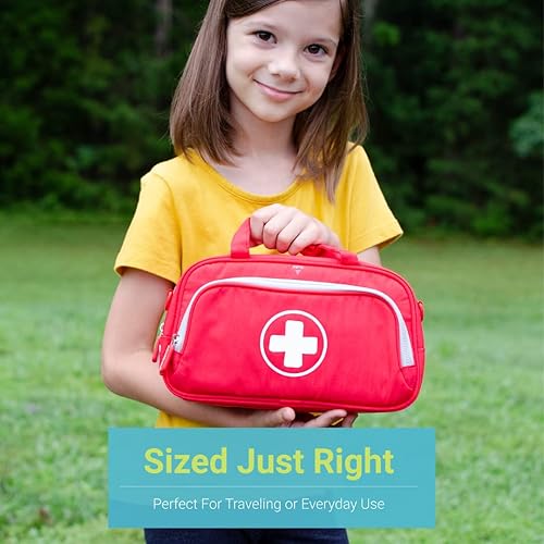 Miniatura 3 de Allermates Family Travel Essentials - Estuche organizador de bolsa para medicamentos para alergias y asma (rojo brillante)