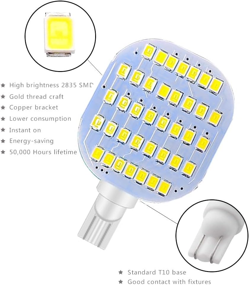 GRV T10 921 922 C921 Wedge Super Bright DC12V Dimmable RV LED Ceiling Dome Lights, Boat Camper Interior Lighting 7000K Cool White Pack of 10
