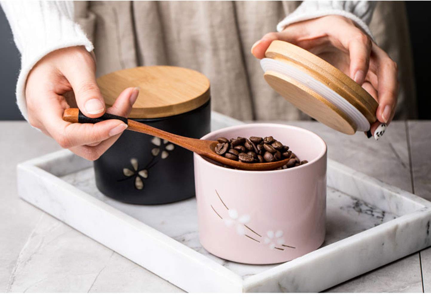 Ceramic Retro Flower Sugar Jar With Lid & Spoon - Vintage Style Salt Pepper Seasoning Pot