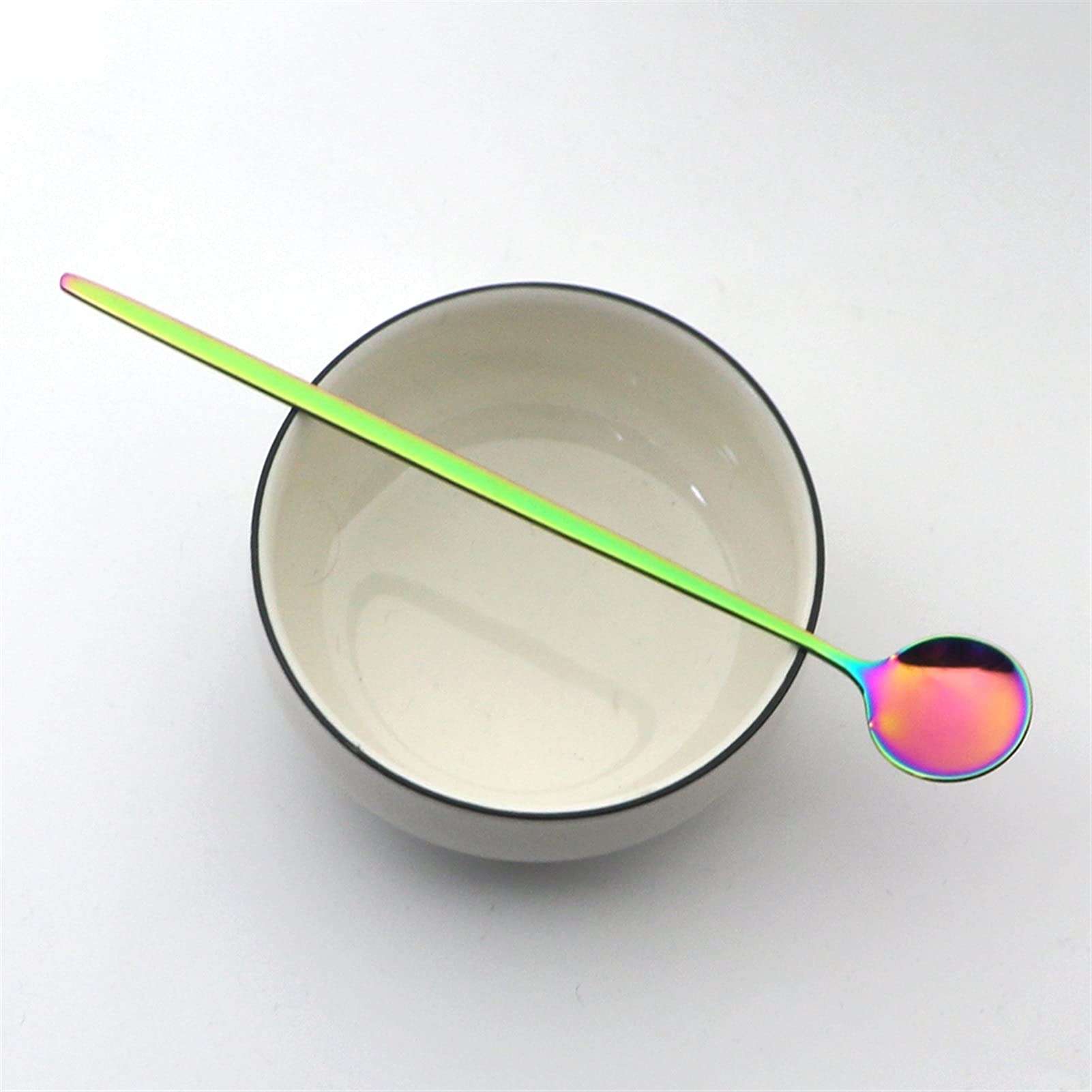 6pcs Cuillère à thé long de raccourcissement noir pour brusquer une brillance polie crème glacée à la crème glacée cuillère sans stique de la cuillère de cuisine de cuisine Coutellerie