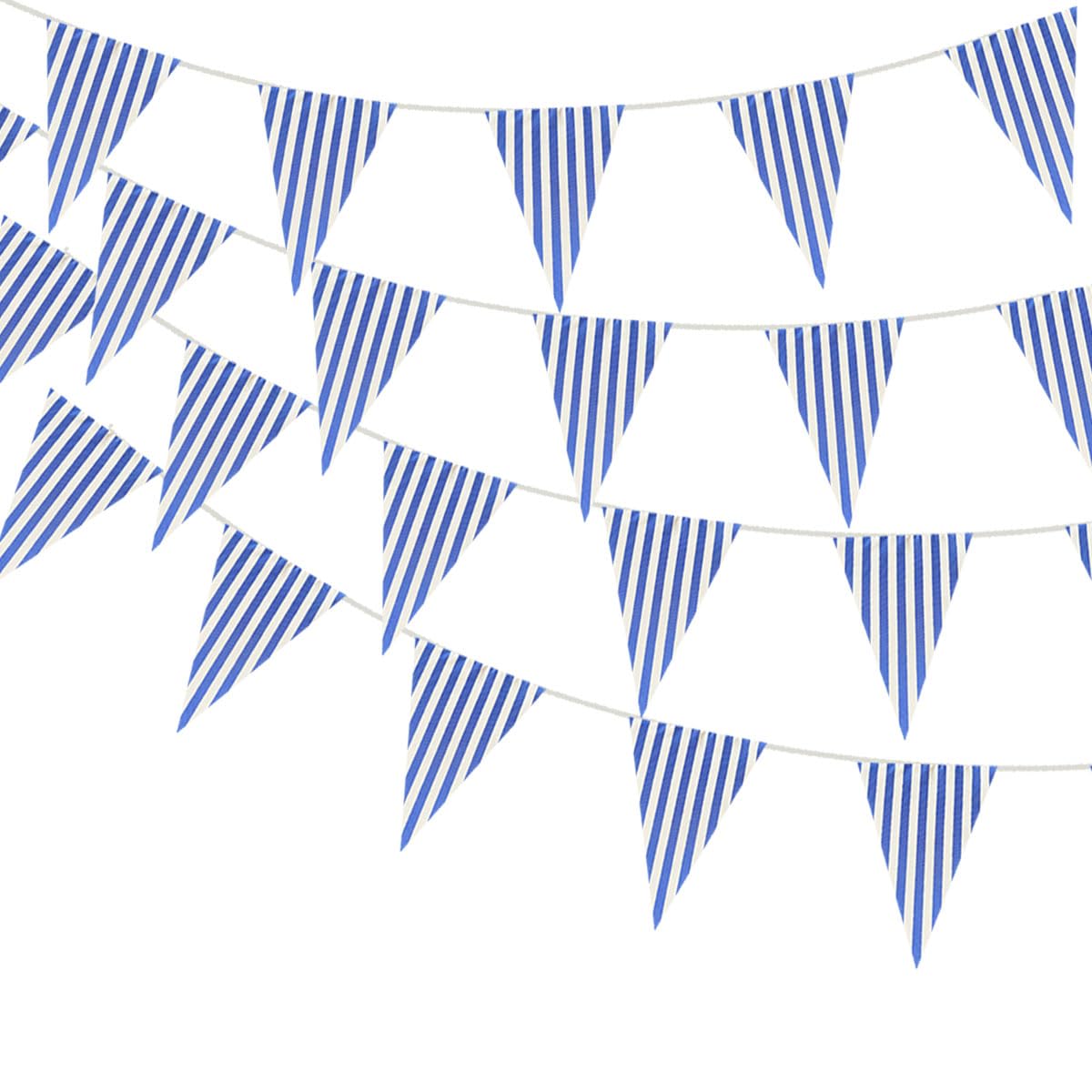 20 Meters 66ft Blue and White Stripes Pennant Bunting Striped Banner, Double Sided Fabric Triangle Fags Garlands Party Decorations for Birthday Baby Shower