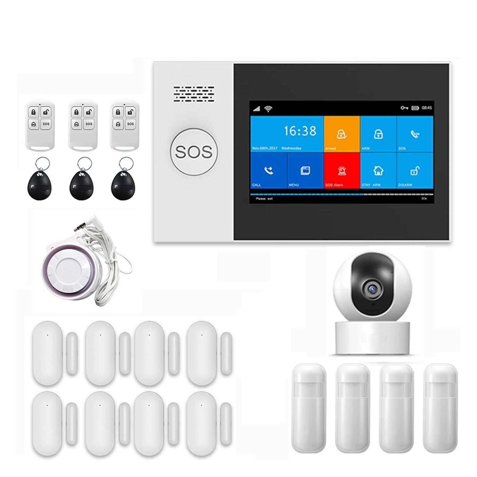 Sistema de Alarma de Seguridad para el hogar, De Alarma Seguridad For El Hogar gsm, Control Remoto por Aplicación, Sensor Ventana con Cámara IP 1080P, Kits Inteligentes(Set-E)