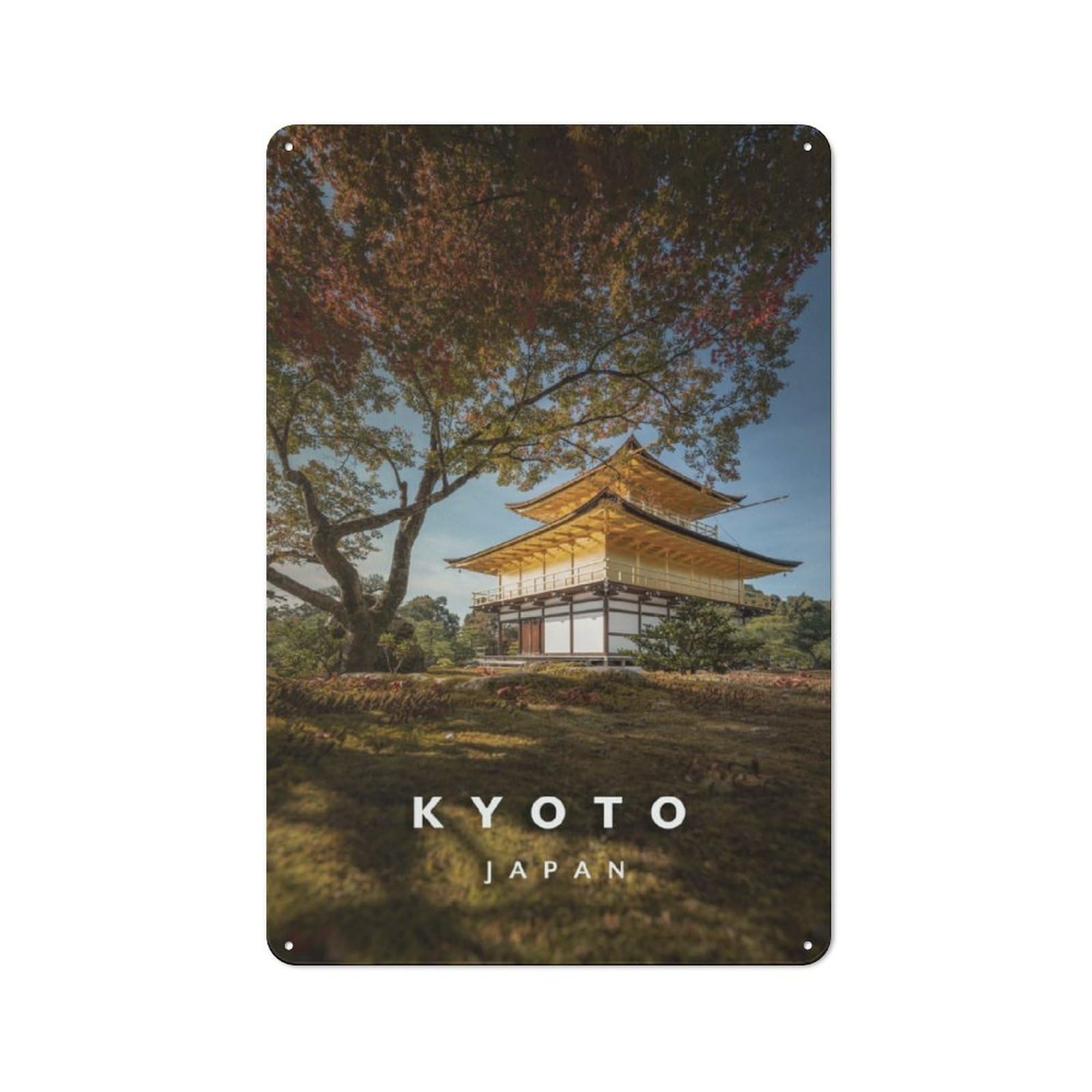 Junmoney Kyoto Golden Pavilion Rustic Metal Sign 30X20cm Featuring For Hallway Wall, For Collectors Decorating Hallways And Entrance Areas