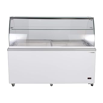 Maxx Cold MXDC-12 Commercial Ice Cream Dipping Cabinet Freezer with Curved Glass, Holds up to Twenty Two 22 Flavor Tubs, 70-Inch, White