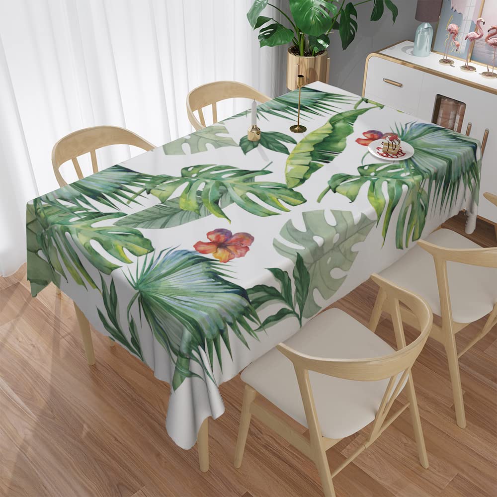 Hoja Verde con Flores Mantel Estampado Impermeable Cubierta De Mesa Rectangular Comedor-Café-Mantel Mesas Decoración De Fiesta-002,140x180cm