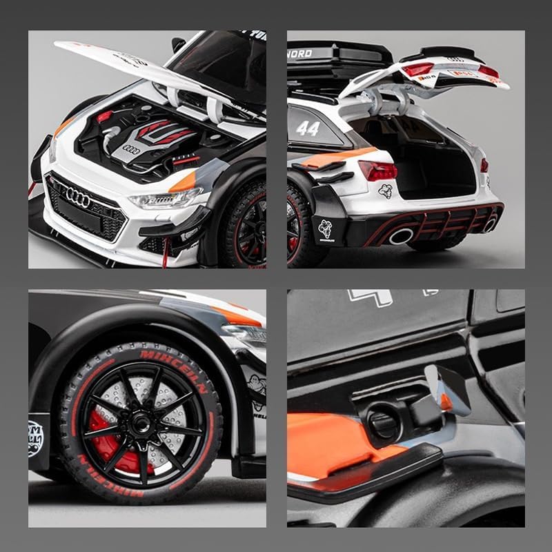 Image of Audi RS6 DTM Modified 1:24 Diecast Scale Model, Pull Back Toy Car for Kids, Openable Doors, Light & Music Features, Toy Vehicle for Boys and Girls (Green)