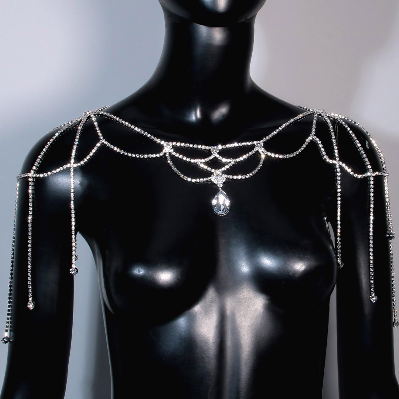 Elegante collana con strass in lega robusta design a frange per abiti da sera casual da indossare tutti i giorni accessori a spalla