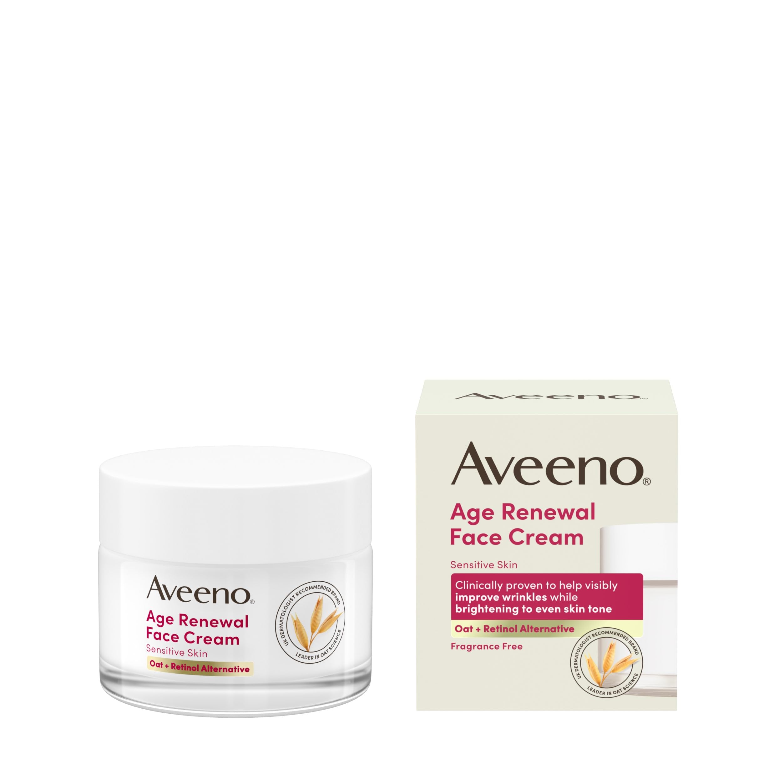 AVEENO Age Renewal Face Cream (1 x 50ml), Oat + Retinol Alternative, Gentle on Sensitive Skin