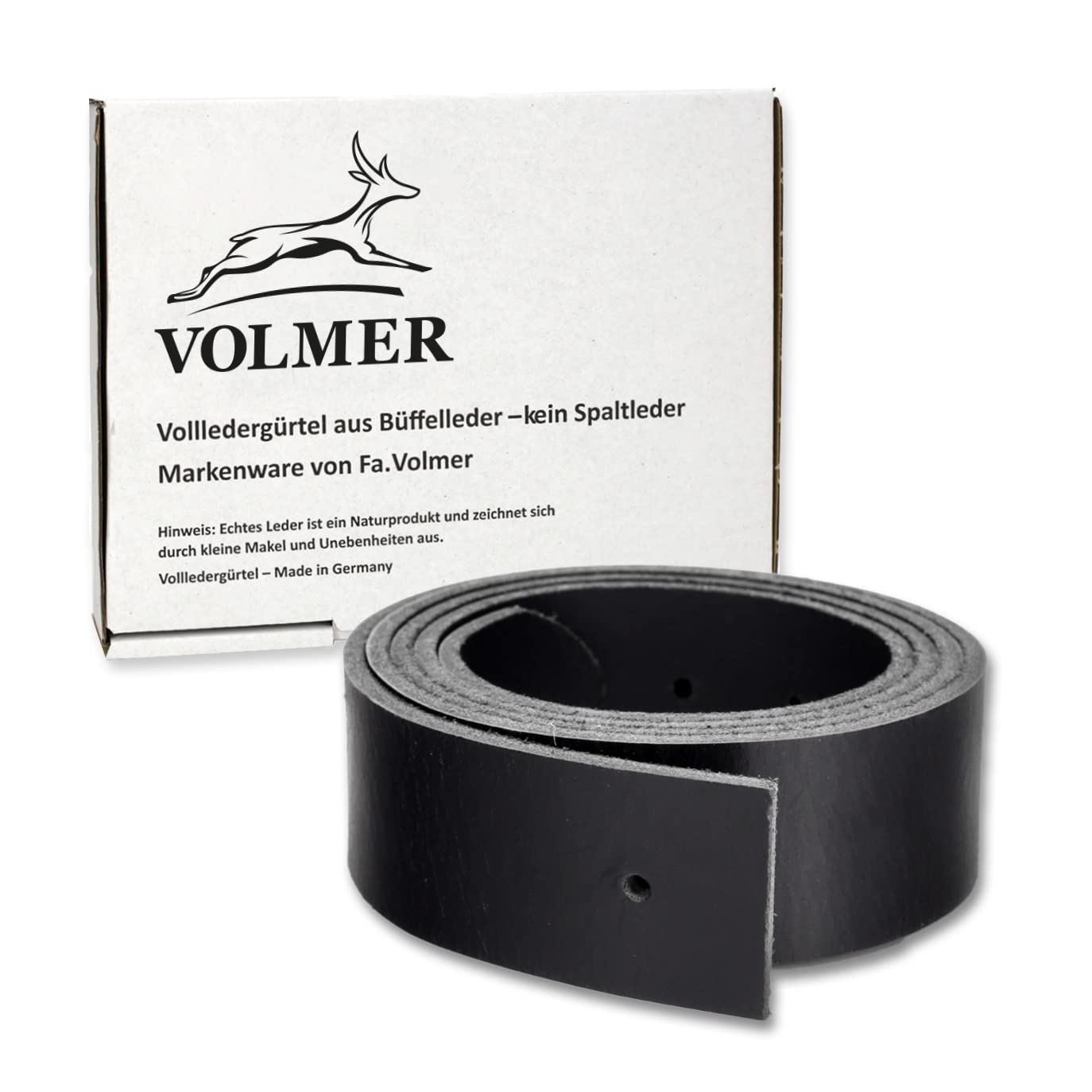 Fa.Volmer ® Gürtelriemen - Ersatz für schwarze Herren Ledergürtel 3,8 cm - Länge 125 cm - Typ Riemen-10125