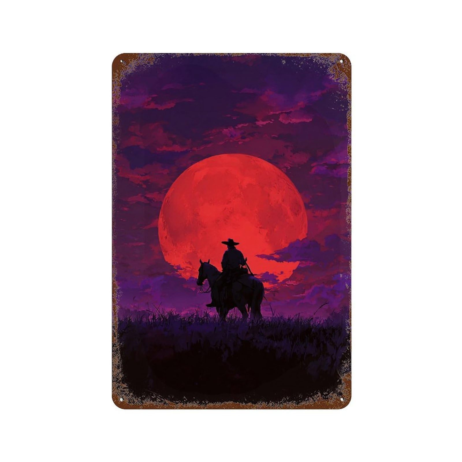 Moonlit Rider Vintage Rust Metal Sign 11.8"x7.9", Farmhouse Wall Decor for Garage, Pub Or Kitchen