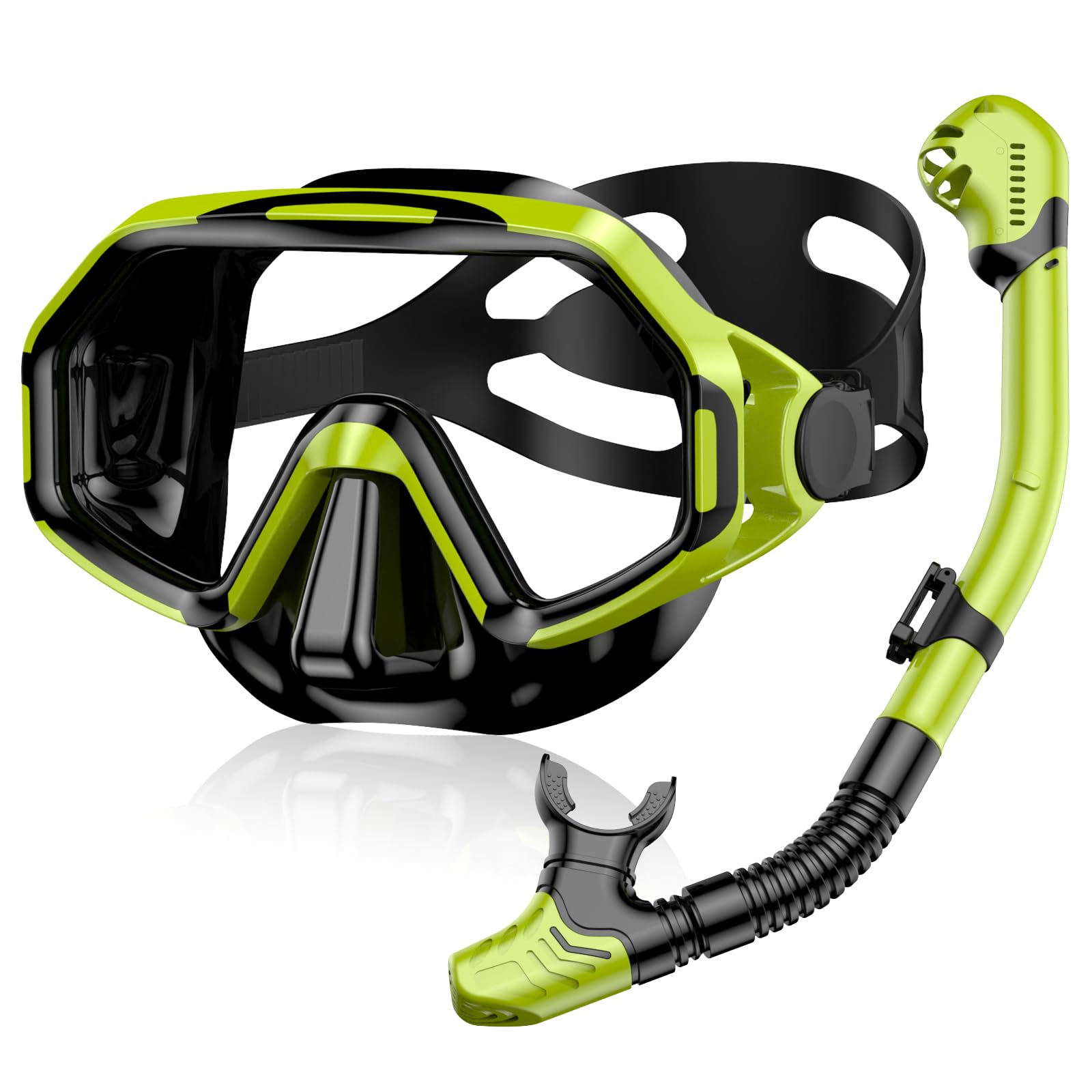 Snorkel Set Adults, Anti-Fog Panoramic Swim Goggles with Dry Top Snorkel, Snorkelling Packages for Snorkeling, Swimming & Scuba Snorkeling