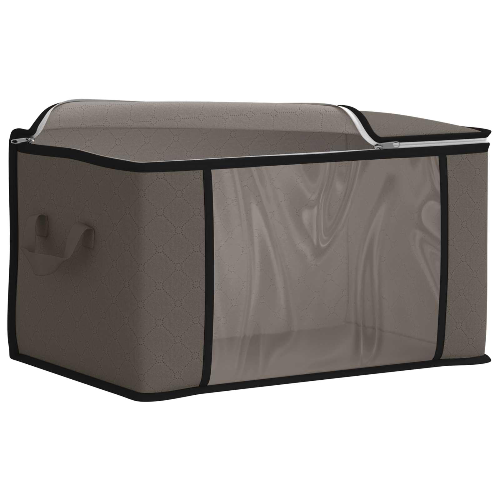 Aufbewahrungsbox mit transparentem Seitenfenster 6 Stück Grau, Stoffbox mit Reißverschluss und Doppelreißverschlussöffnung, atmungsaktive Kleiderbox aus Vliesstoff mit stabilen