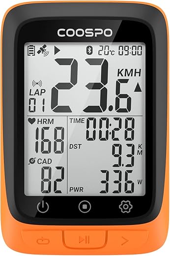 COOSPO Bike Computer Wireless GPS, Cycling Computer GPS Bike Tracker with Bluetooth/ANT+, Waterproof Bicycle Computer GPS Speedometer with Auto Backlight, 2.4 inch LCD Display