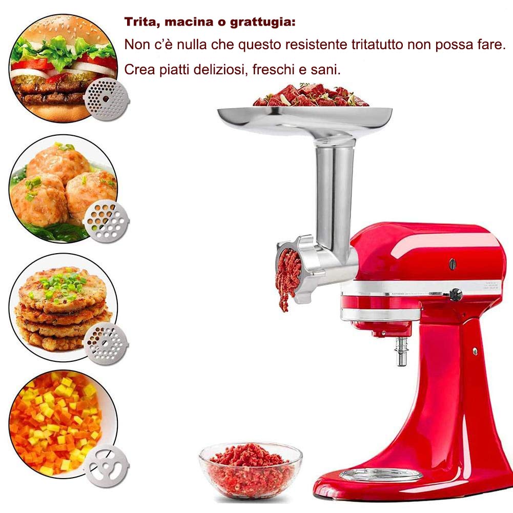 Italdos Maszynka do mięsa kompatybilna z KitchenAid Maszyna do pakowania kiełbasy 4 krążki do wyboru akcesoria do serii Artisan i Professional - stal nierdzewna