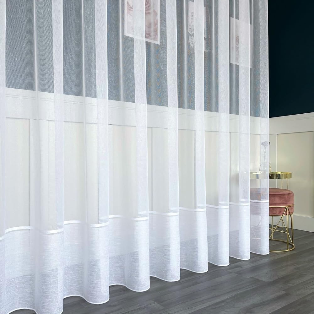 Weiß 400x250 cm (BxH) Gardine Medelin Moderne Fensterdekoration Mit Kräuselband Fertig Genäht Für Wohnzimmer Schlafzimmer Und Küche